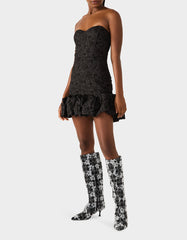 DRESSED TO FRILL DRESS BLACK Women's Strapless Black Floral Mini Dress