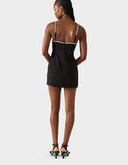 CRYSTAL SLIP DRESS BLACK Women's Black Mini Dress with Rhinestone Details