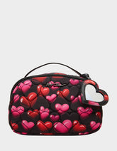 LOAF COSMETIC CASE WITH MIRROR BLACK/MULTI Women's Heart Print Travel Cosmetic Case