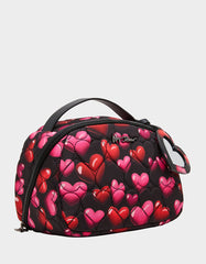 LOAF COSMETIC CASE WITH MIRROR BLACK/MULTI Women's Heart Print Travel Cosmetic Case