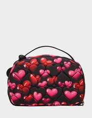 LOAF COSMETIC CASE WITH MIRROR BLACK/MULTI Women's Heart Print Travel Cosmetic Case