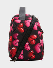 LOAF COSMETIC CASE WITH MIRROR BLACK/MULTI Women's Heart Print Travel Cosmetic Case