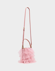 TUTU PRETTY PINK Women's Studded Shoulder Strap Tulle Crossbody Handbag
