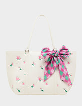 ROSEBUD TOTE CREAM Flowers Bow Women's Tote Handbag