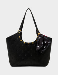 GET AHEAD TOTE BLACK Black Skull Print Tote Bag With Scarf