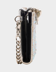 WALLET ON CHAIN PHONE HOLDER SILVER Women's Rhinestone Embellished Wallet