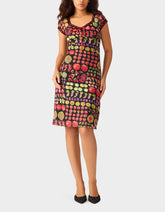 BETSEY'S FRUIT DRESS BLACK MULTI Women's Fruit Print Short-Sleeved Slip Dress