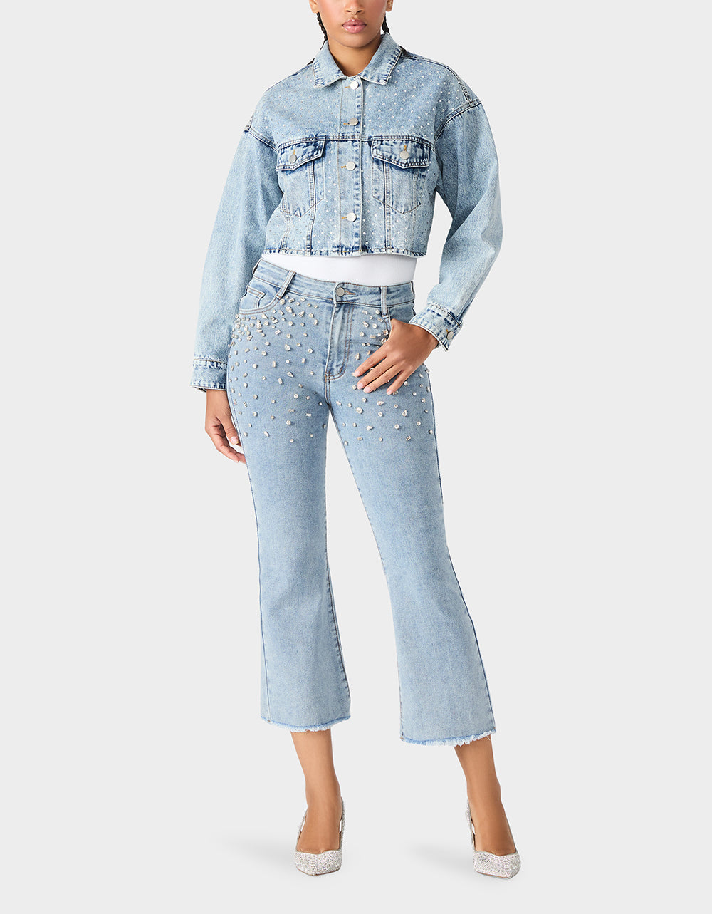 THE JEWELED JEAN DREAM BUNDLE Women's Rhinestone Denim Jacket and Jeans Set
