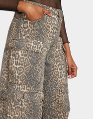 BARREL CARGO PANTS LEOPARD Women's Animal Print Pants