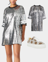 THE SPORTS FAN HOLIDAY BUNDLE Women's Game Day Sequin Jersey Dress and Sidny Football Rhinestone Sneaker