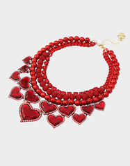 LOVE SPELL BIB NECKLACE RED Women's Valentines' Day Layered Heart Bib Necklace