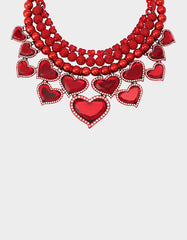 LOVE SPELL BIB NECKLACE RED Women's Valentines' Day Layered Heart Bib Necklace