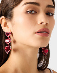 LOVE SPELL DROP EARRINGS RED Women's Valentine's Day Heart Rhinestone Drop Linear Earrings