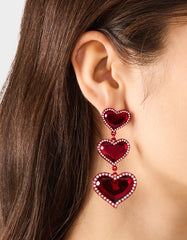LOVE SPELL DROP EARRINGS RED Women's Valentine's Day Heart Rhinestone Drop Linear Earrings
