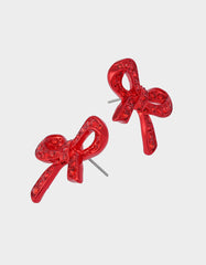 BOW STUD EARRINGS RED Women's Rhinestone Bow Stud Valentine's Day Earrings