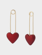 HEART SAFETY PIN DROP EARRINGS RED Women's Valentine's Day Heart Pin Drop Earrings