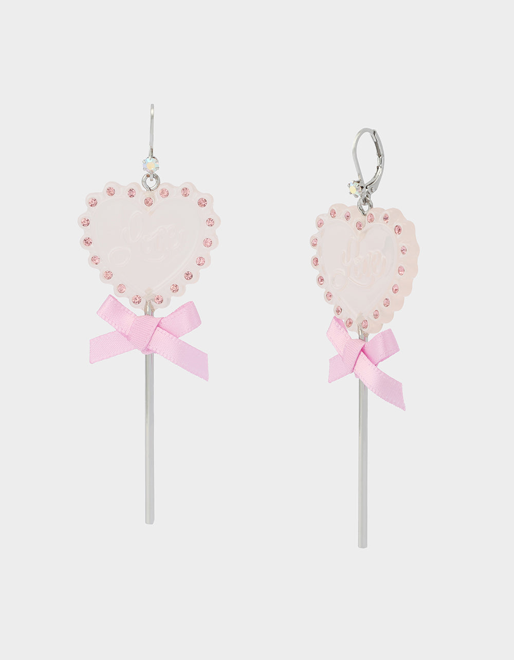 LOLLIPOP DROP EARRINGS LIGHT PINK Women's Valentine's Day Heart Rhinestone Drop Earrings