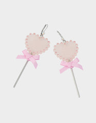 LOLLIPOP DROP EARRINGS LIGHT PINK Women's Valentine's Day Heart Rhinestone Drop Earrings