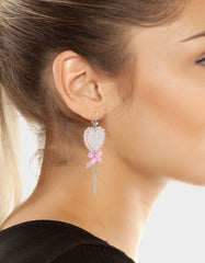 LOLLIPOP DROP EARRINGS LIGHT PINK Women's Valentine's Day Heart Rhinestone Drop Earrings
