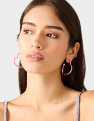 HEART HOOP EARRINGS PINK/WHITE Women's Valentine's Day Heart Hoop Earrings