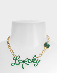 LUCKY FRONTAL NECKLACE GREEN Women's St. Patrick's Day Bib Necklace