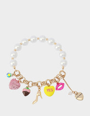 SWEETHEART CHARM STRETCH BRACELET PEARL Women's Valentine's Day Stretch Charm Pearl Bracelet