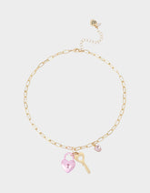 HEART LOCK SHORT PENDANT NECKLACE PINK Women's Valentine's Day Heart Pendant Necklace