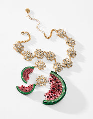 BETSEYS BACKYARD WATERMELON PENDANT MULTI Women's Watermelon Rhinestone Pendant Necklace
