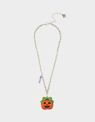 PUMPKIN PENDANT NECKLACE ORANGE Women's Halloween-Themed Pumpkin Rhinestone Pendant Necklace