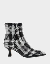 LOUISA BLACK/WHITE PLAID Women's Pointed Toe Kitten Heel Ankle Bootie