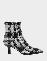 LOUISA BLACK/WHITE PLAID Women's Pointed Toe Kitten Heel Ankle Bootie