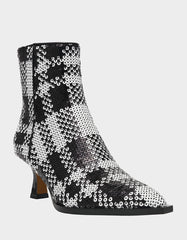 LOUISA BLACK/WHITE PLAID Women's Pointed Toe Kitten Heel Ankle Bootie