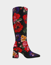 AVON BLACK FLOWER MULTI Women's Knee High Rhinestone Floral Boots