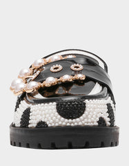 BARTON White/Black Polka Dot Mule Embellished Buckle Lug Women's Loafer