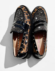LYDIAA LEOPARD Rhinestone Embellished Platform Women's Loafer