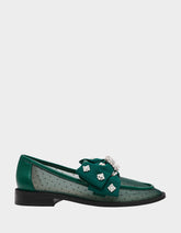 SETH EMERALD Women's Mesh Pearl Bow Slip-On Loafer