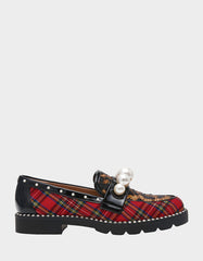 HARLOE RED PLAID Platfrom Pearl Embellished Women's Loafer