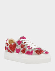SIDNY RED/PINK HEARTS MULTI Women's Rhinestone Valentine's Day Heart Sneakers
