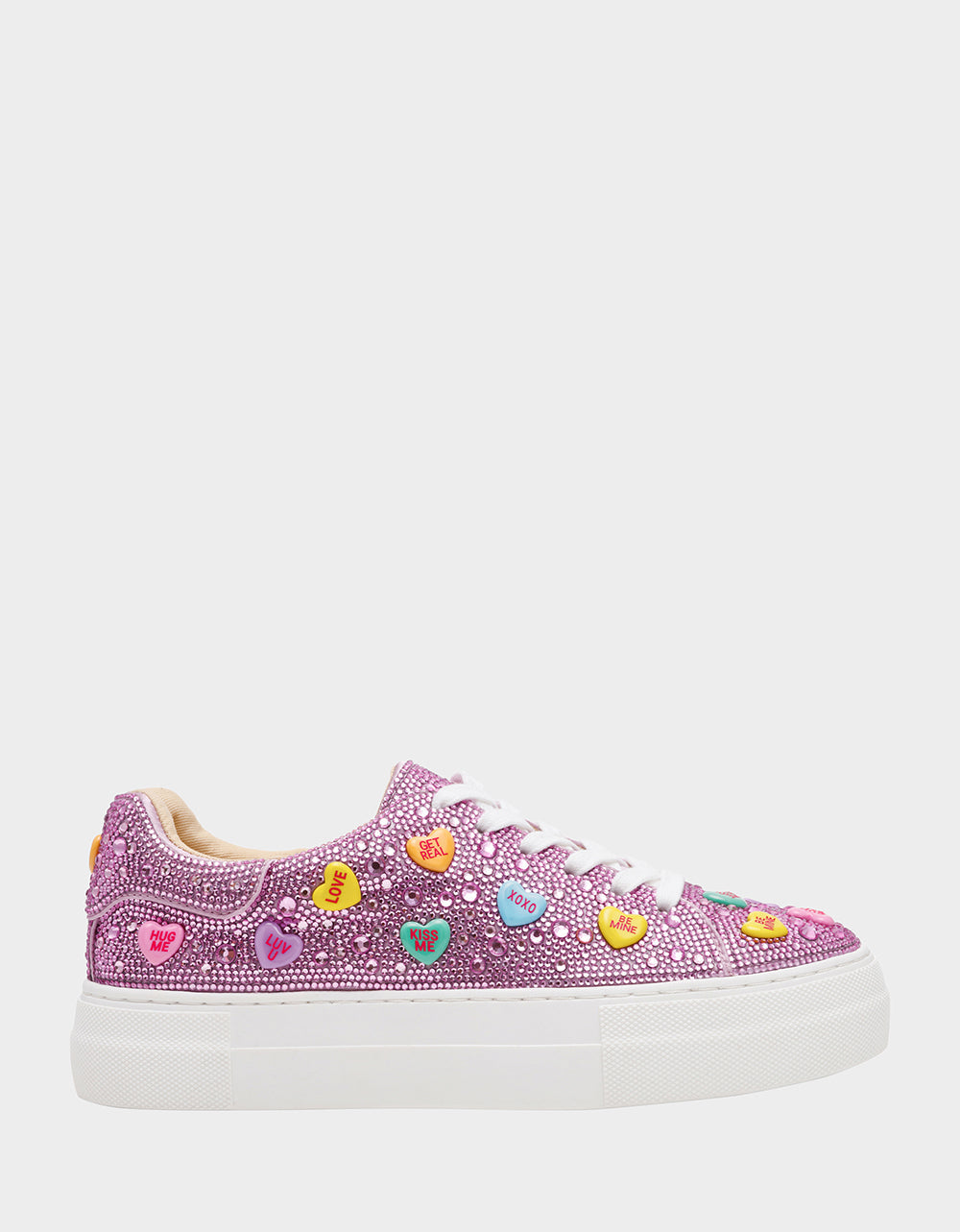 SIDNY PINK MULTI HEARTS Women's Rhinestone Candy Heart Sneaker