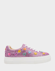 SIDNY PINK MULTI HEARTS Women's Rhinestone Candy Heart Sneaker
