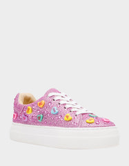 SIDNY PINK MULTI HEARTS Women's Rhinestone Candy Heart Sneaker