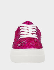 REILY Fuchsia Platform Low-Top Lace-Up Rhinestone Women's Sneaker