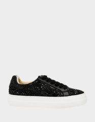 REILY Black Platform Low-Top Lace-Up Rhinestone Women's Sneaker