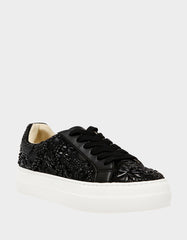REILY Black Platform Low-Top Lace-Up Rhinestone Women's Sneaker