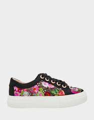 BONNY Black Floral Sequin Mesh Floral Platform Low-Top Women's Sneaker