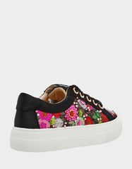 BONNY Black Floral Sequin Mesh Floral Platform Low-Top Women's Sneaker