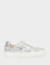 REILY WHITE Platform Low-Top Lace-Up Rhinestone Women's Sneaker