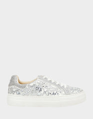 REILY WHITE Platform Low-Top Lace-Up Rhinestone Women's Sneaker