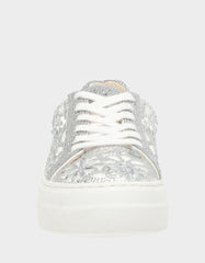 REILY WHITE Platform Low-Top Lace-Up Rhinestone Women's Sneaker