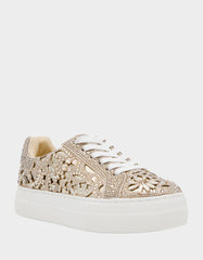 REILY LIGHT GOLD Platform Low-Top Lace-Up Rhinestone Women's Sneaker